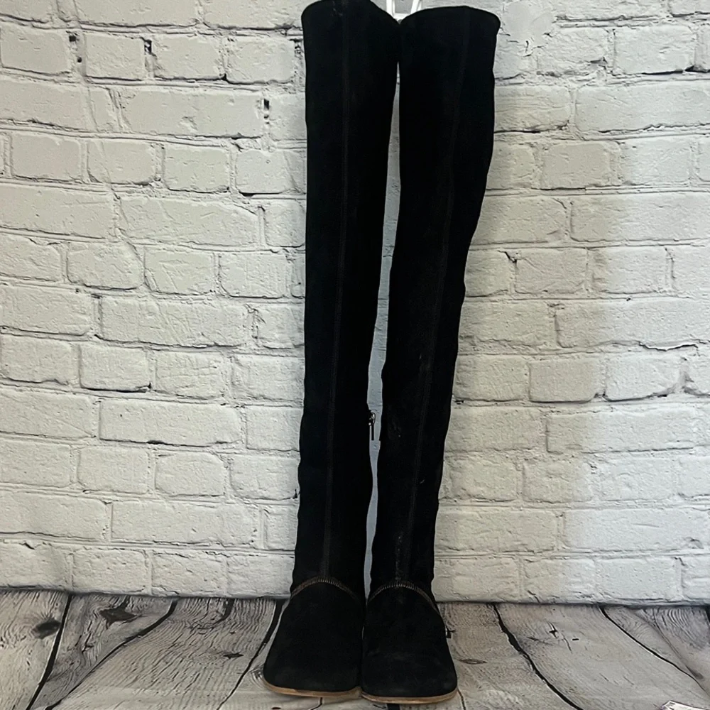 free people Elegant Black Suede Over the Knee Boots